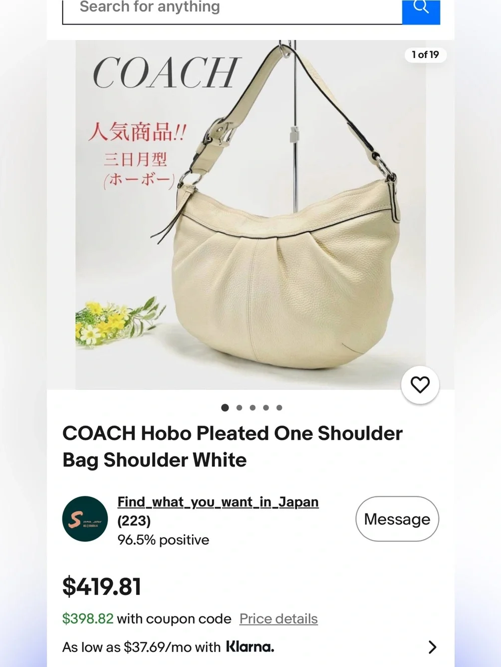 COACH Hobo Pleated One Shoulder Bag Shoulder White/cream no 00973-7373
